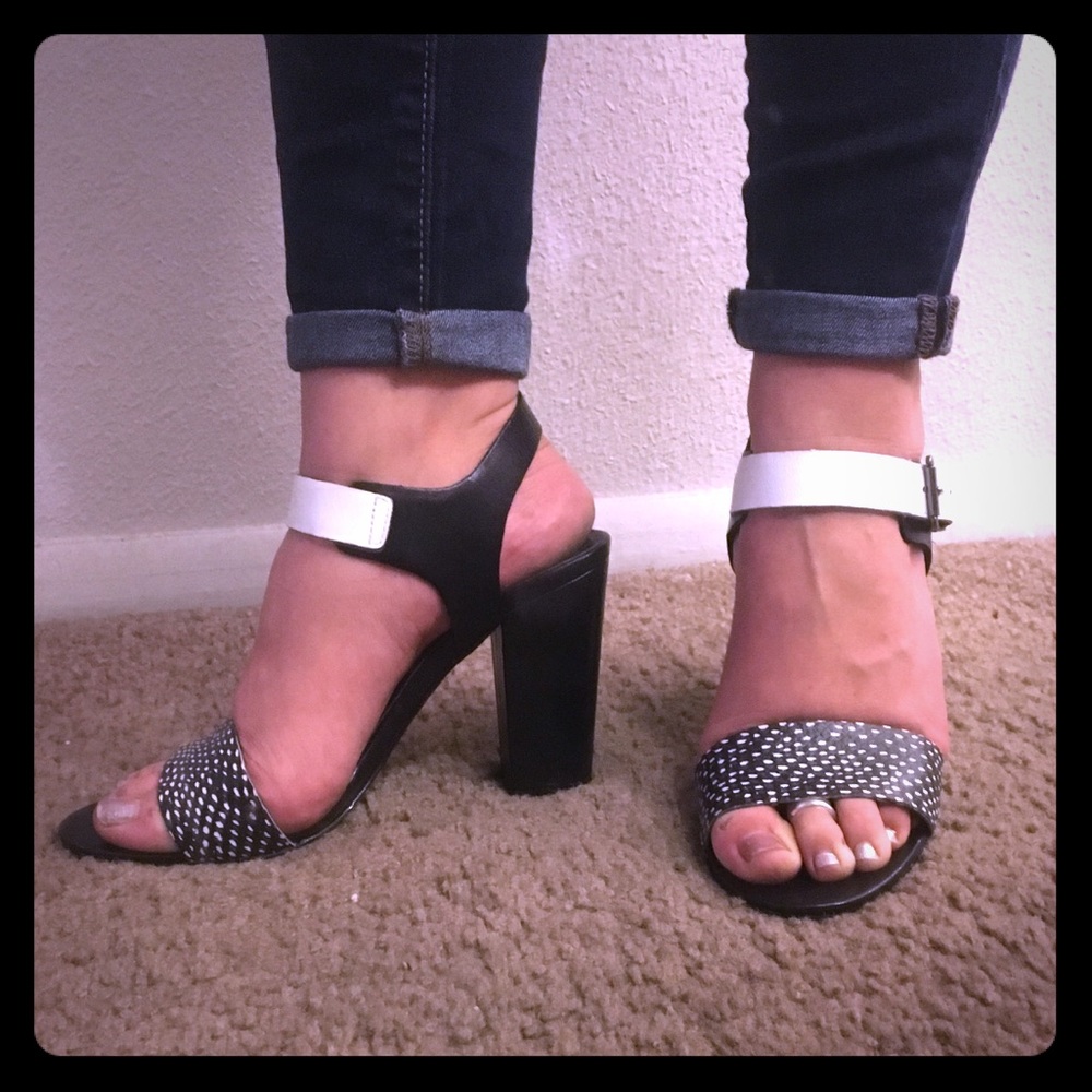 Classy black and white staple heeled sandals.